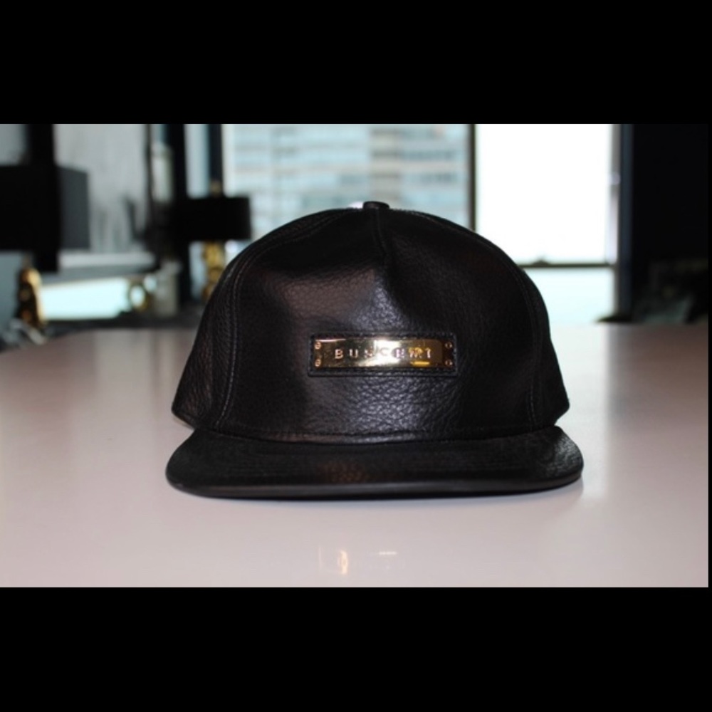 Black Leather Gold Plated Buscemi Cap with all screws + dust bag. 100% authentic